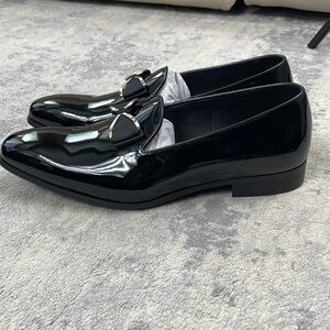 NIB Moretti Black Label Dylan Patent Leather Smoking Loafers Black Tie Wedding